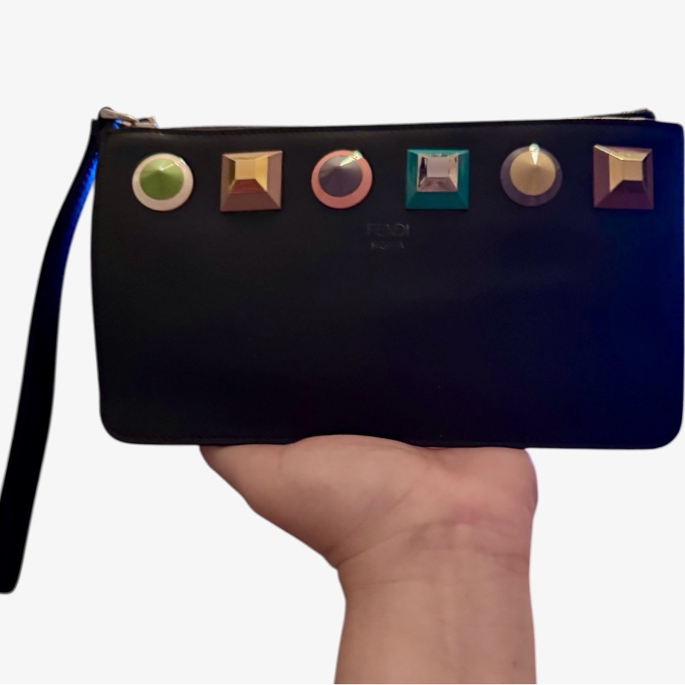 Fendi Black and Green Clutch wristlet with Vibrant Accents